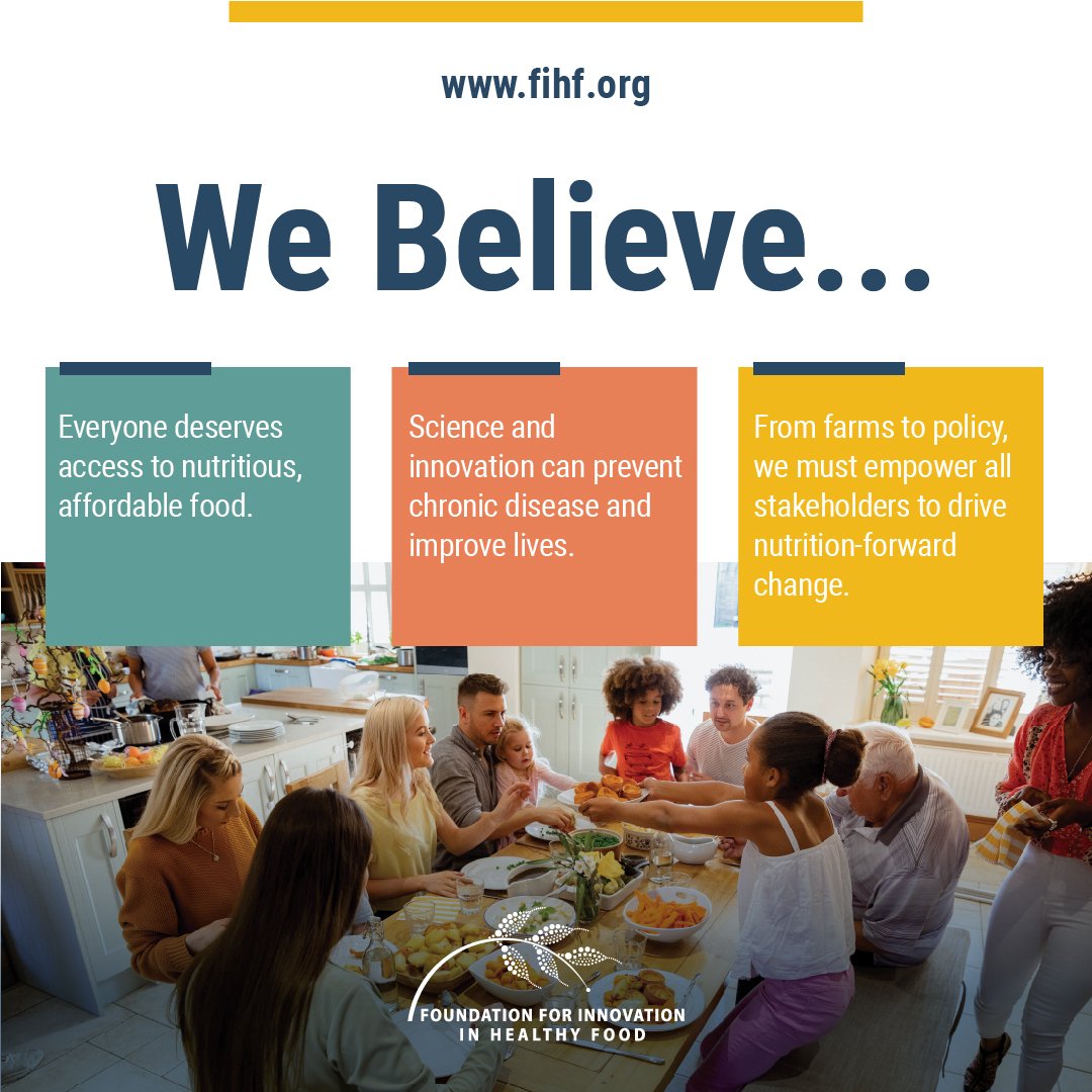 “We Believe” graphic showing FIHF values on food access, innovation, and policy