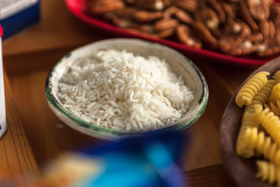 Bowl of white rice, symbolizing staple food and nutrition focus